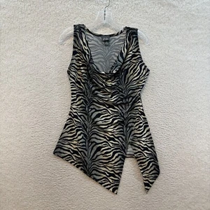 Y2K Vintage Top Medium Black Zebra Slinky Stretch Fairy Whimsigoth McBling Rave - Picture 1 of 9