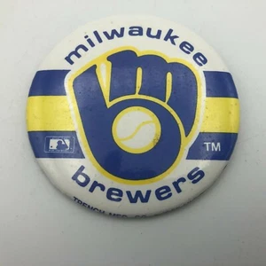 1987 Milwaukee Brewers Pinback Button Pin Anstecker MLB Handschuh + Ball Logo Vintage 3" - Bild 1 von 12