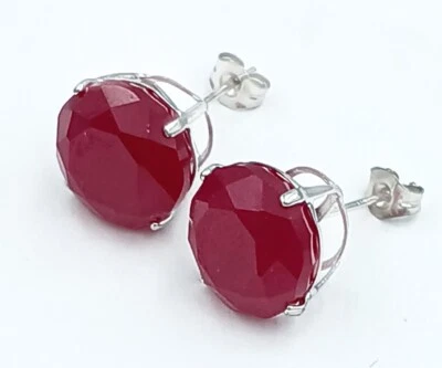 GENUINE 10.24 Cts RUBY STUD EARRINGS 14K WHITE GOLD - Free Appraisal - NWT - Image 1 of 4