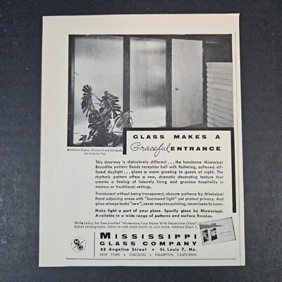 Mississippi Glass Co 1957 elegante puerta de entrada anuncio impreso vintage St Louis MO Foto 1 de 2