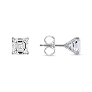 3 Ct Asscher Cut Lab Grown Diamond Earrings 14K White Gold E/VS Martini Push IGI - Foto 1 di 3