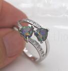18K White Gold Filled- 2-Layer Hearts Rainbow Mystic Zircon Wedding Ring Size 11