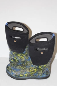 Bogs Pull On Boots Youth Size 5 Insulated Rubber Waterproof Blue Yellow Camo - Picture 1 of 11