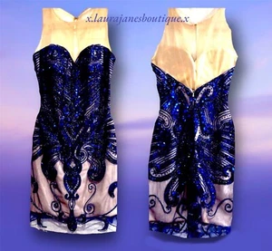 JOVANI Size 2 Blue and Nude Sequin Illusion Cocktail Dress. Worn once. Fantastic - Picture 1 of 8