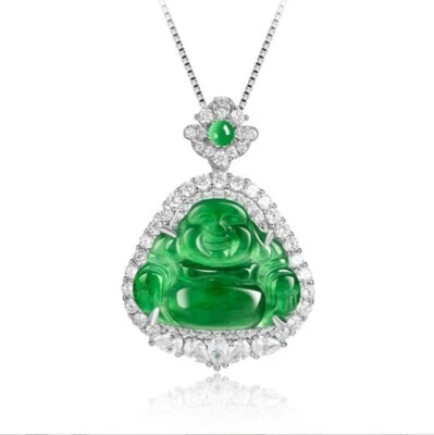 Collar colgante Buda plata S925 jadeíta jade natural verde certificado Birmania Foto 1 de 4