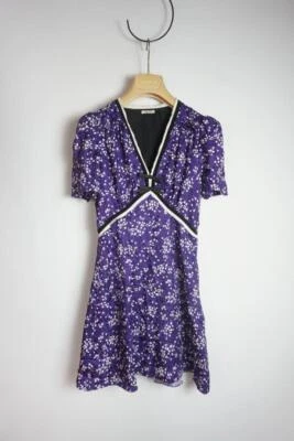 Vestido MIUMIU Manga Abullonada Estampado Floral Una Pieza Azul Marino Talla 40 Seda 100% Italia Foto 1 de 4