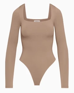 Aritzia Babaton Contour Squareneck Longsleeve Bodysuit Balletcore Basic Tan SM - Picture 1 of 8