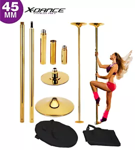 X-Dance Pole 45mm Gold Spinning Stripper Sport Fitness Exercise with Carry Case. - Picture 1 of 10