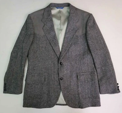 Vtg Pendleton Gray Wool Tweed Suede Blazer Sport Coat USA Made Men's 42 *READ - Image 1 of 4