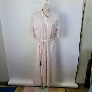 Lauren Ralph Lauren Button A Line Dress Tie Striped Sz 12 White - Picture 1 of 8