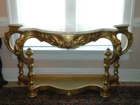 Gold Painted Victorian Marble Top Console Hall Table Cover