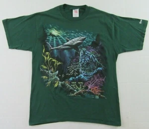 Vintage '93 SEA WORLD Great White Shark Vacation Souvenir Green T Shirt Size L - Picture 1 of 8
