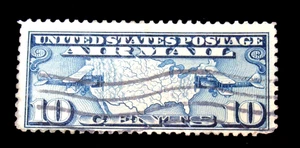 US Air Mail Stamp Scott C7 Map of the USA and two Plaines 10 Cent 1926 Used - Picture 1 of 2