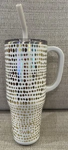 Neu ohne Etikett Swig 40 Unzen Mega Becher GLAMAZON GOLD weiß mit glänzenden Punkten Griff Deckel Strohhalm - Bild 1 von 11