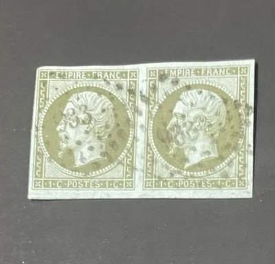 Estampilla francesa vintage Yvert #11 Napoleón III 1c par de aceitunas usada en muy buen estado firmada AA1 Foto 1 de 2