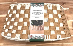 NEW Kirkland's Home Christmas Tree Collar Neutral Woven Checkered 28x10 $69.99 - Picture 1 of 6