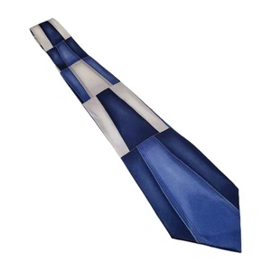 Stafford Necktie Blue & Silver Abstract Pattern Men's Silk Neck Tie 57x3.75" - Picture 1 of 5