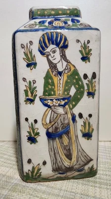 Антикварная персидская керамическая треугольная ваза XIX века 9 дюймов - Изображение 1 из 4