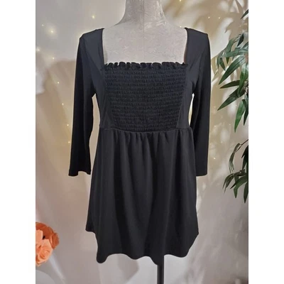 Vtg Y2K AB Studio NWT Womens Smocked Babydoll Square Neck Top M Whimsigoth Black - Image 1 of 4