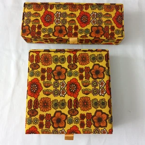 2 Vtg Stationery Boxes Mod Floral Fabric 60/70s Vanity Gloves Jewelry Art Supply - Picture 1 of 13