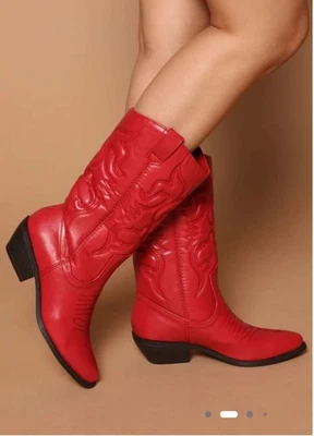 Botas de vaquero Soda Red Reno Western punta hasta la rodilla con lengüetas talla 8,5 Foto 1 de 4