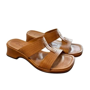 NWOT Clarks Brown Leather Slip On Sandals Shoes Y2K Square Open Toe Women’s 11 - Picture 1 of 9