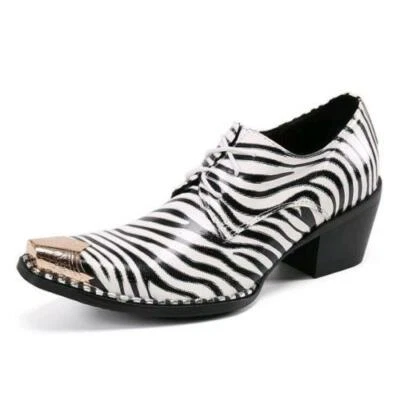 Men's Fashion Pointy Toe Lace Up Leather Shoes Zebra-stripe Dress Shoes F228 - Image 1 of 4