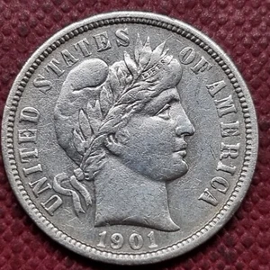 1901 O Barber Dime 10c Better Grade XF + #80342 - Picture 1 of 2