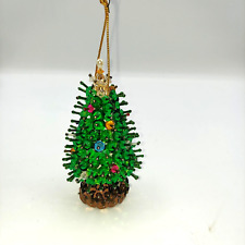 Vintage push pin Christmas Tree sequin ornament beaded MiD Century