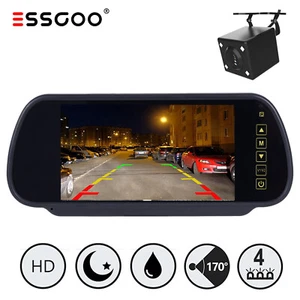 Sistema de marcha atrás impermeable ESSGOO cámara de marcha atrás con monitor espejo retrovisor TFT de 7 - Imagen 1 de 12