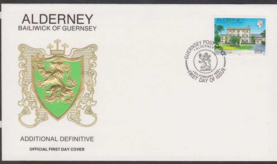 GB - ALDERNEY 1992 Island Scenes - The Island Hall 23p Definitive SG A12C FDC - Image 1 of 1