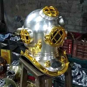 Heavy Model Diving Helmet Silver Gold Plated US Navy Mark V Helmet Gift - Picture 1 of 6