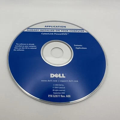 Dell Application CD for Reinstalling CyberLink PowerDVD Software 2004 SEALED - Image 1 of 2