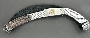 Vintage Silver Fish Scale Stretch Belt Party Club Disco Flower Buckle - Picture 1 of 10