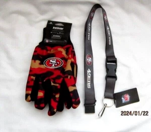 San Francisco 49ers Camouflage Logo Utility Gloves+49ers Gray ID Holder Lanyard - Picture 1 of 3