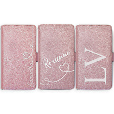 Personalised Initial Pink Glitter Phone Case PU Leather Cover For Sony/Google