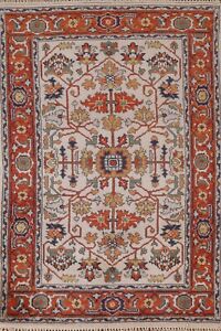 Wool Rug 4x6 ft.Geometric Floral Handmade Heriz Serapi Indian Dining Room Carpet