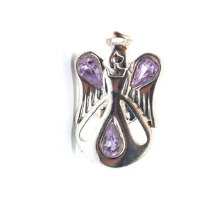 Pin de solapa de piedras preciosas púrpura ángel plateado guardián religioso disfraz celestial de colección - Imagen 1 de 3