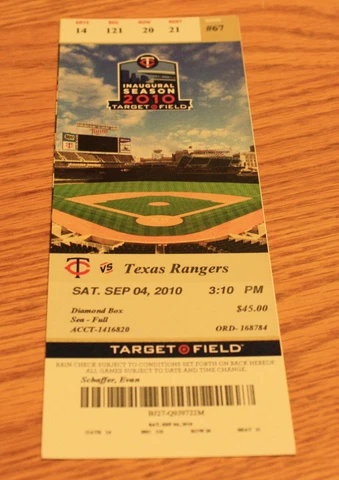 Minnesota Twins Ticket Stub } September 4 2010 | Jim Thome HR Rob Delaney Debut Cover