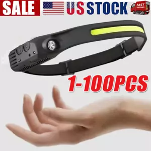 Lampada frontale COB LED ricaricabile USB torcia faro lavoro barra luminosa fascia lampada - Foto 1 di 18