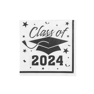 Class of 2024 Graduation Party Paper Luncheon Napkins, White Bulk 50 Piece - Picture 1 of 1