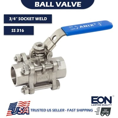 3/4" Socket Weld End Ball Valve Stainless Steel 316 Full Port 1000 WOG w. Lock - Image 1 of 2