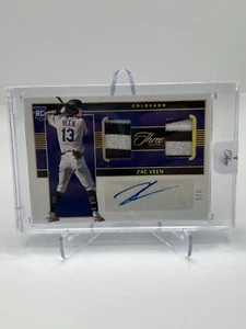 2023 PANINI THREE & TWO BASEBALL ZAC VEEN RC 3/5 DOPPIA TOPPA AUTO DJA-ZV ROCKIES - Foto 1 di 2