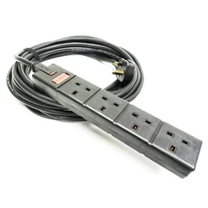 TOUGH H07RN-F Rubber Mains cable. Uk Plug to 4 Gang Socket, Black. Permaplug - Afbeelding 1 van 2