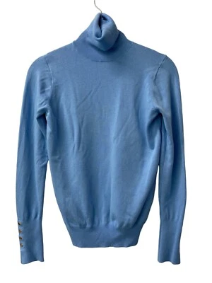 Zara Sweater Women Sz Small Light Blue Turtle Neck Metal Button Cuffs Ribbed Hem - Image 1 of 4