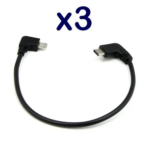 3 Pcs Right-Angled USB Type-C USB-C to Micro USB 2.0 A Jack Male Plug Cable Lead - Picture 1 of 5