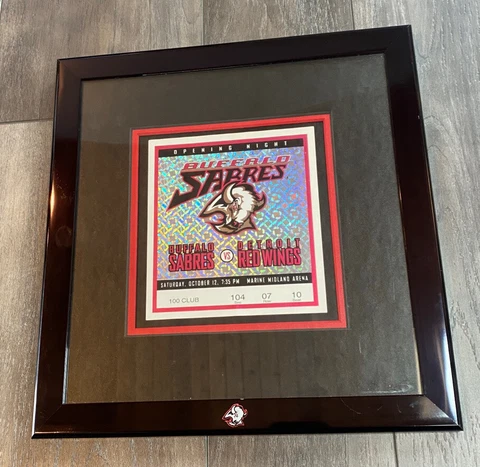 Vintage Buffalo Sabres “Opening Night” Framed Commemorative Ticket. NHL RARE Cover