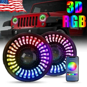 Faros 7" 3D LED RGB Halo DRL bombillas ojo de ángel para Jeep Wrangler 2007-2017 JK - Imagen 1 de 12