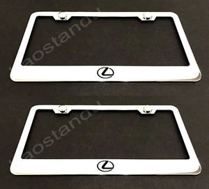 2x LexuLOGO STAINLESS Chrome License Plate Frame w/screw Caps - Picture 1 of 1