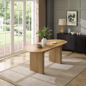 Japandi Wooden Dining Table Oval 4-6 Seater Wood Kitchen Table Extending Option - Picture 1 of 22